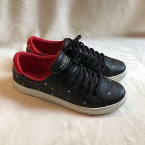 Sketchers Street Black Leather Embroidered Sneakers